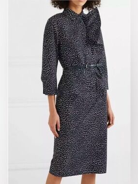 Max Mara Vicky Ruffle Polka Dot Navy Blue White Cotton Poplin Midi Dress